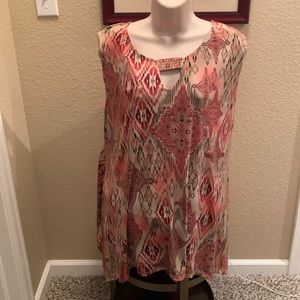 Avenue Coral and Cream Patterned Sleeveless Tunic